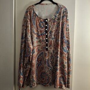 Multicolor Paisley Relaxed Buttoned Men's Shirt with Mandarin Collar